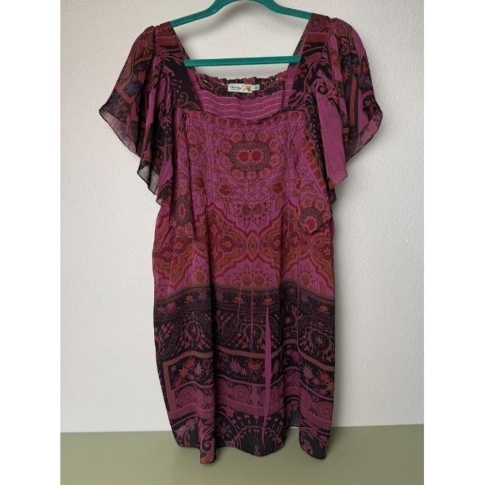 Unity World Wear Tunic Top Womens XL Purple Paisley Boho Festival Peasant Top